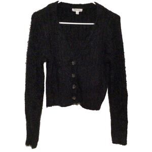 Stitch & Pine Women’s Black Fuzzy Button Down Cardigan Sweater Size Small S